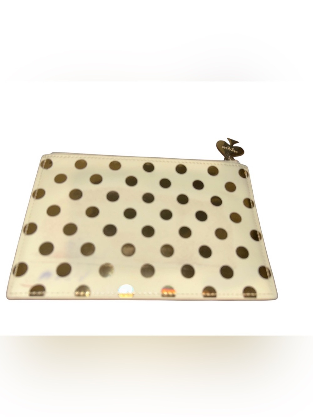 Kate Spade ♠️ Cream and Gold Polka Dot Zip Pouch - Picture 3 of 5